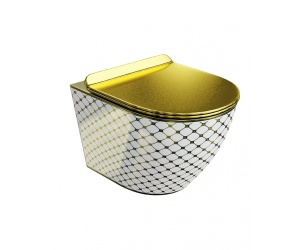  Vas WC Suspendat SOFI Slim Checked Gold, Rimless, 36.5x49 cm, Capac Duroplast Soft-Close